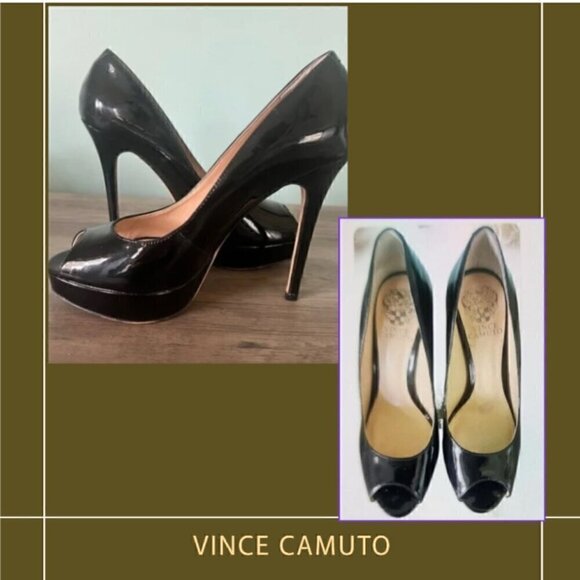 COPY - VINCE CAMUTO Lorim Platform Peep toe Black patent. Size 6.5 gently loved… - Picture 1 of 6
